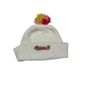 Annie Beanie Hat Kids White Red Yellow Vintage Cartoon Pom Retro Nostalgic